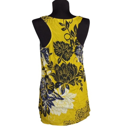 CAbi XS Tank Top Bali Floral Silk Blend Yellow Navy Sleeveless Bold Style 286 - Picture 3 of 8